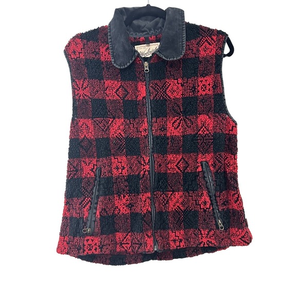 Woolrich Jackets & Blazers - Woolrich Womens Red Black Buffalo Plaid Sherpa Fleece Zip‎ Up Vest Medium M